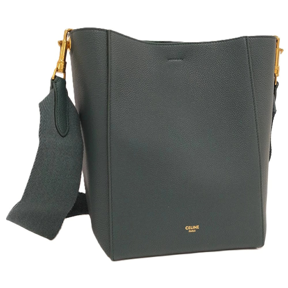 Celine Sangle Bucket Shoulder Bag Leather Green